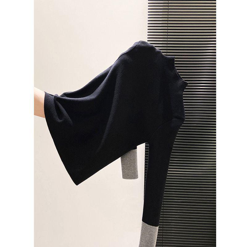 Women's Super Soft Color Block Knitted Turtleneck T-Shirt - Trendy, High-End Autumn/Winter Layer