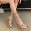 Luxury Shiny Rhinestone Designer Thin High Heels Women Sexy Ankle Strap Heeled Sandals for Women Crystal Flower Banquet Pumps