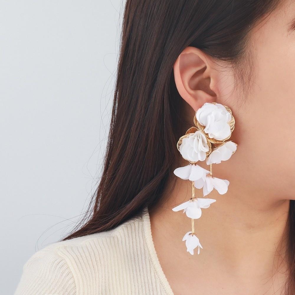 Chiffon Flowers Tassel Earrings Multicolor Women Earrings Sweet Long Drop Earring  Ear Jewelry