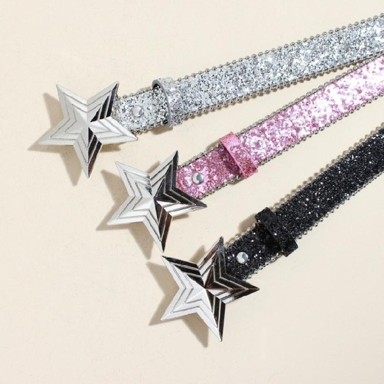Shimmering Power Jeans Belt for Adult Women Sequined Waist Belt All Matching Star Buckles Belt Pants Shorts Waistband
