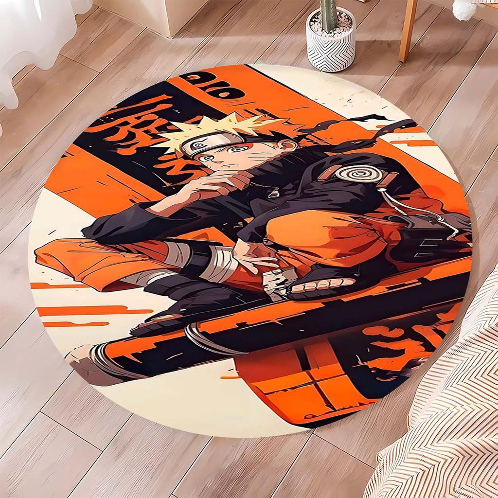Naruto Round Area Rug Anime Cartoon Pattern Soft Non-Slip Floor Carpet For Bedroom Living Room Kids Room Playroom Home Decor Mat