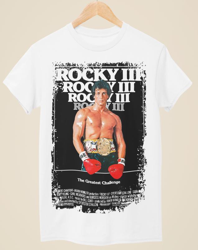 T-shirt Blanc Unisexe Inspiré de l'Affiche du Film Rocky III