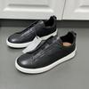 Mens Genuine Leather Slip-On Casual Sneakers With Elastic Band Comfortable Breathable Low-Top Flat Shoes