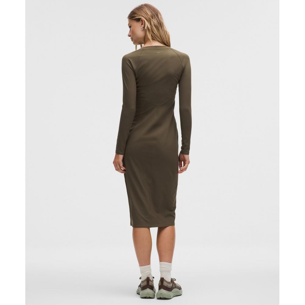 Lululemon All Aligned Ribbed Long Sleeve Midi Dress Olive Brown