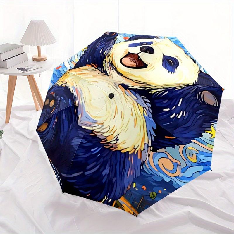1pc Panda Art Automatic Umbrella with 8-Rib Compact Design, Foldable & Portable for Outdoor Leisure, Everyday Use198