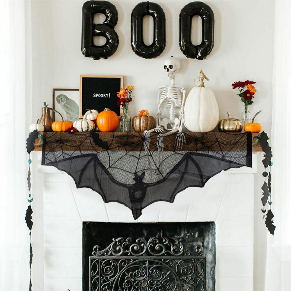 Black Halloween Bat Door Curtain Lightweight Gothic Bat Tablecloth Ghost Festival