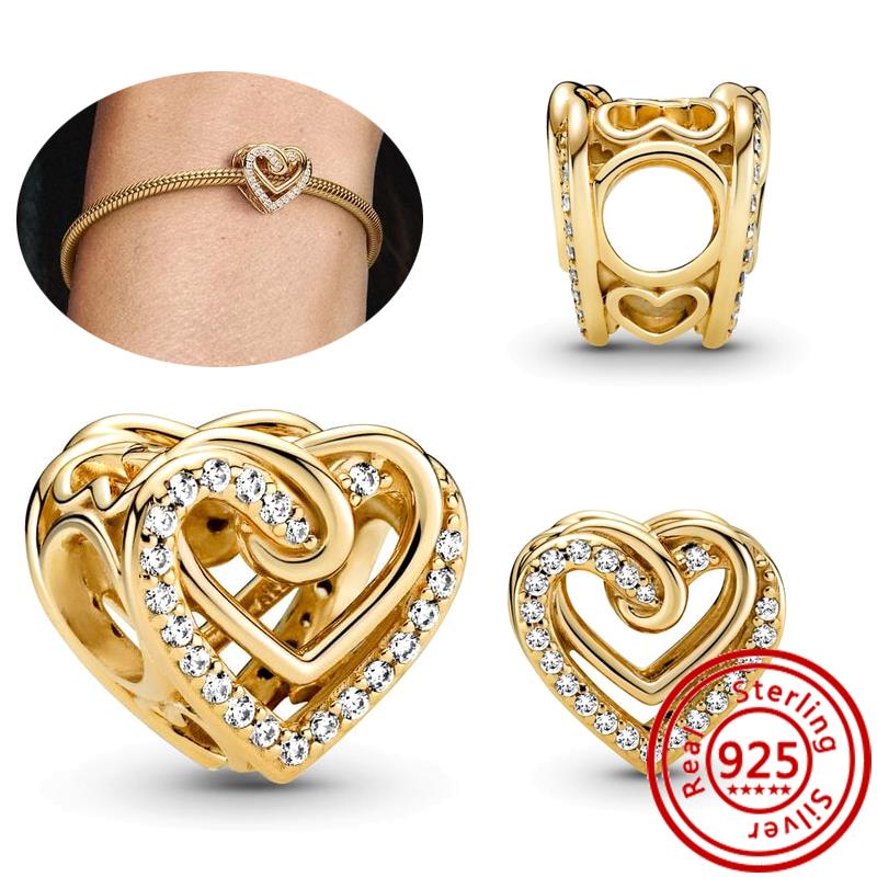 925 Copper Two-tone Stepmom Entwined Hearts Monstera Leaf Glow-in-the-dark Firefly Charm Beads Fit Pantaro Bracelet DIY Zircon