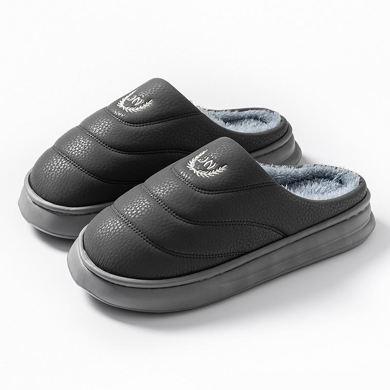 1 Größe groß Größe Baumwollschuhe Herbst und Winter PU wasserdicht Freizeit Innen Samt Haus Baumwollpantoffeln