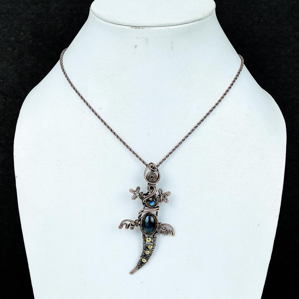 Labradorite Pendant, Handmade Gemstone 999 Copper Wire Wrapped Pendant Antique Jewelry, For Gift Silver Jewelry