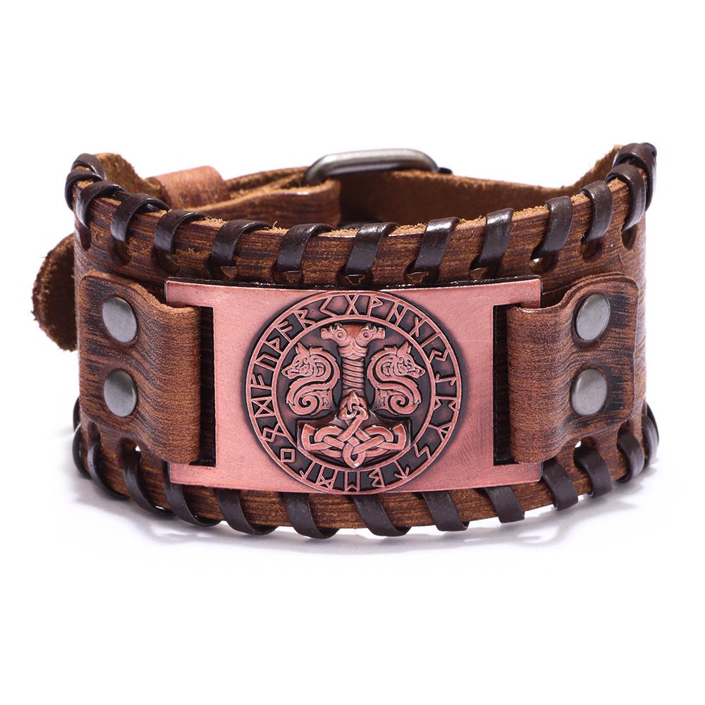 

Temu Vintage Thor s Hammer Cowhide Bracelet - Genuine Leather & Metal Jewelry.