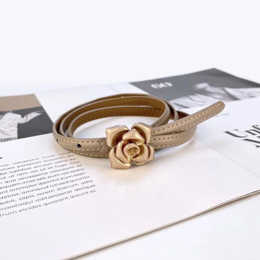 Fashion Rose Design Leather Belt PU Luxury Design Pin Buckle Waistband Versatile Trendy Thin Belt for Women