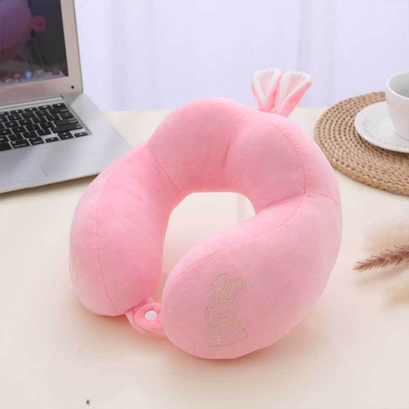 Cute Travel Pillow with Ear Cartoon Neck Pillow for Kids Memory Foam Animal Pillow U Shaped Cushion Plush for Airplane Train