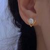 French Gold V-shaped Simple and Beautiful Stud Earrings Natural Freshwater Pearl Stud Earrings Women's Sterling Silver Niche Design High-end Earrings