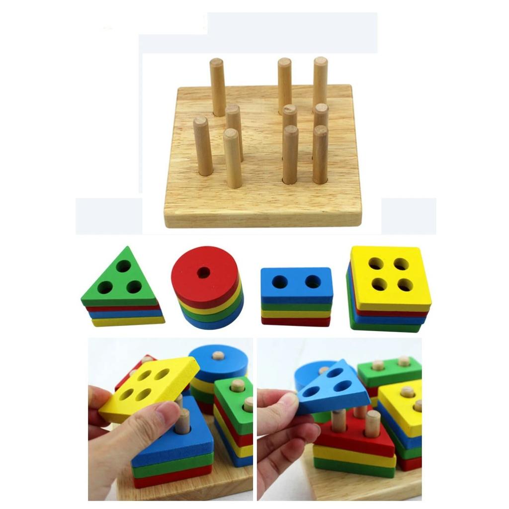 Wooden Montessori Toy Building Blocks Learning Educational Toys for Children Colorful Shapes Early Learning Kids Puzzle Toys