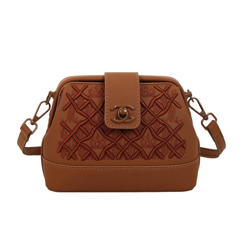 Tung Industri Broderi Skalväska Dam Ny Premium Texturerad Broderitråd Enfärgad Axelväska Crossbody