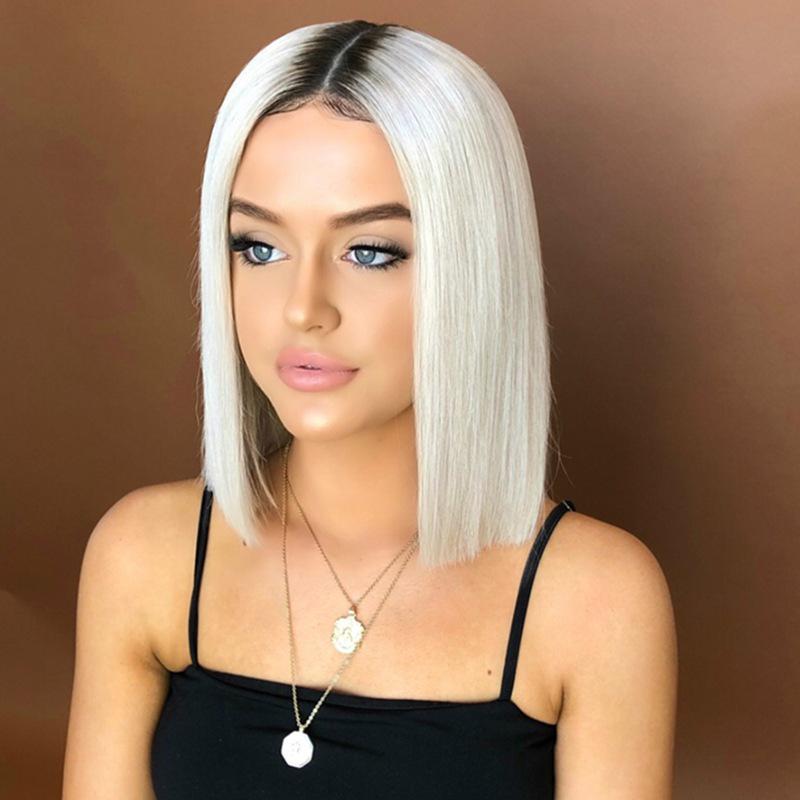 

New Fashion Wig Bobo Lace Head Cover Gradient Medium Length Straight Hair Wig