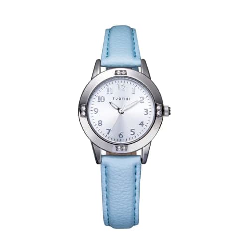 

Girls Quartz Watch, Round Face, Arabic Numerals, Analog, Waterproof, Everyday Watch, Cute for Students (Blue)