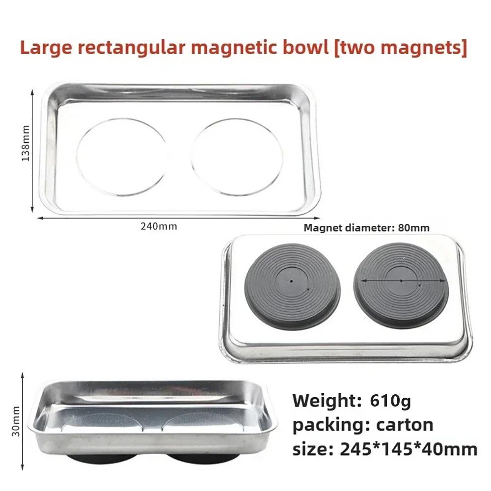1Pcs Round Square Magnetic Parts Tray Silver Magnet Tool Organizer Stainless Steel Multifunctional Parts Bowl