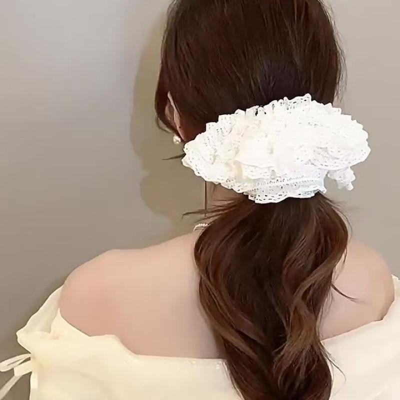 Elegant French Lace Wide Scrunchie Hair Band For Women Girls Hair Tied Band Head Rope Sweet Hair Ornament  Hair Accessory