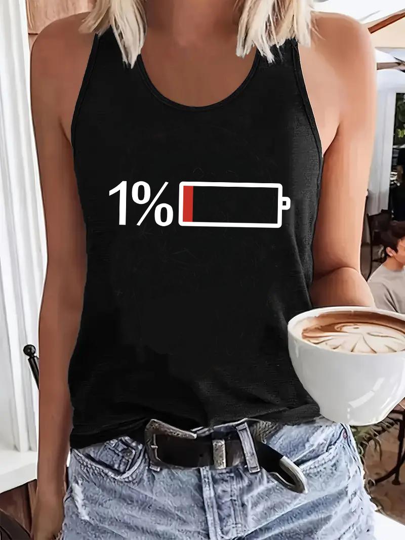 

Funny T-shirt Low Battery Printed Vest Graphic Tank Top Women’s Sleeveless Crew Neck Casual Top for Summer Spring XL