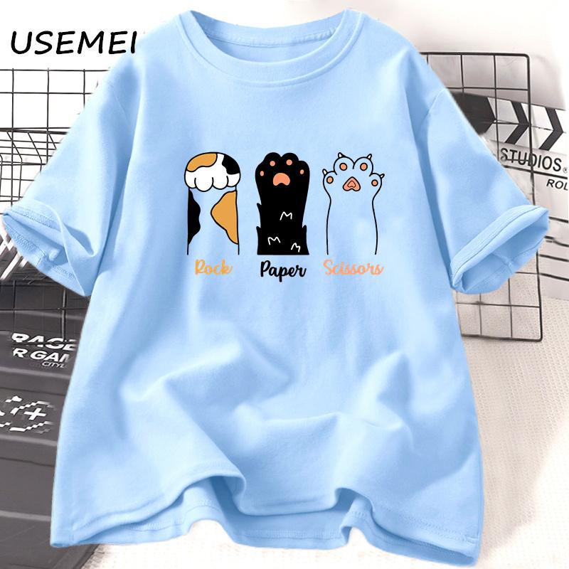 Rock Paper Scissors T Shirt Funny Cat Paw Print T-Shirt Summer Cotton Cat Lover Tshirt Women Men Short Sleeve Tee Shirt Clothing