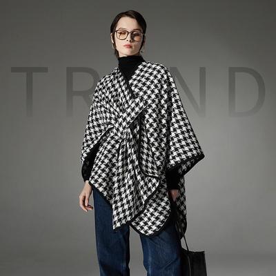 Cross-Border Gold Thread Houndstooth Buckle Shawl for Spring, Autumn & Winter