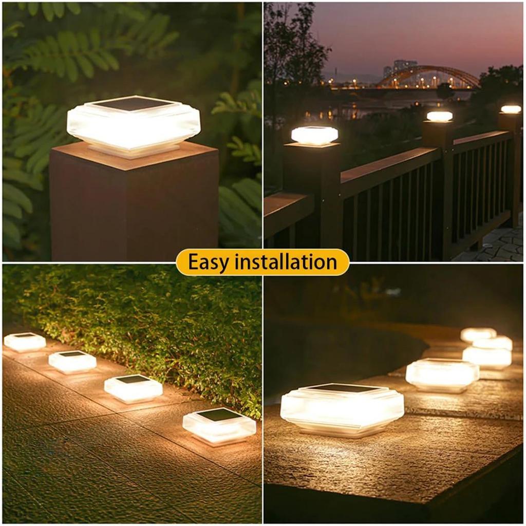 Led Solar Post Light Warm Pillar Lamp Rechargeable Modern Street Panel Landscape Outdoor Floor Lamps Patio Waterproof Decoration