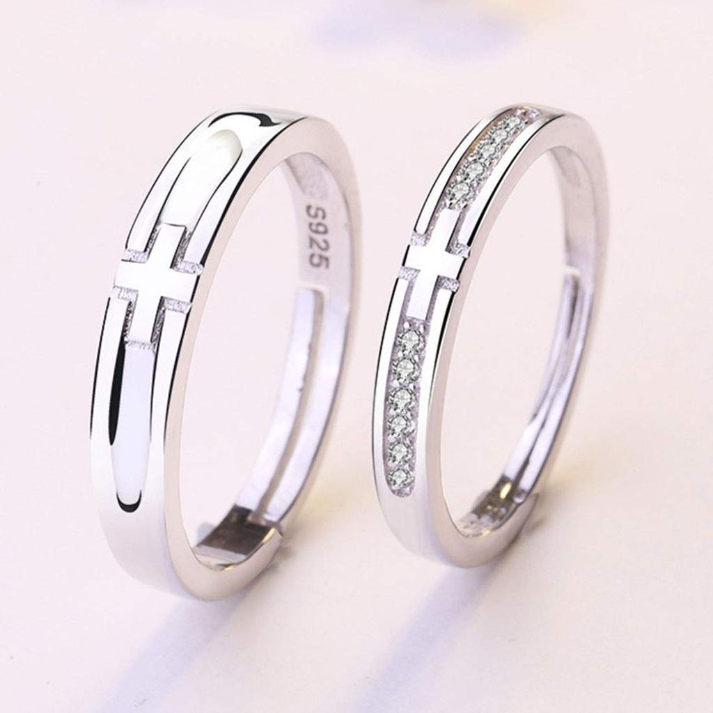 Rockyu Pair Set of Free Silver Cross Engagement Sterling Silver Adjustable Accessories Rings, 2, Popular, Size, Rings, Men's, Women's, 925, Set,