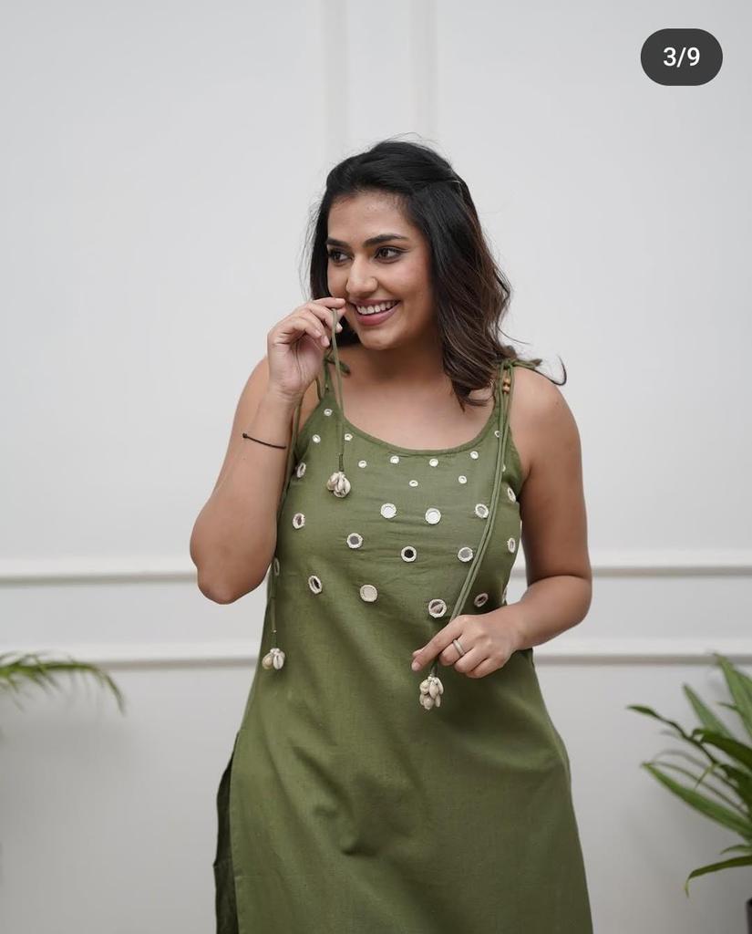 Indian Women Bollywood Top Tunic Kurti Pant Set Party Wear Cotton Sleeveless Dress