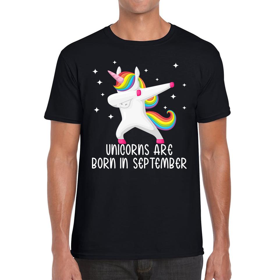 

Unicorns Are Born In September Dabbing Unicorn Funny Birthday Month Novelty Slogan Mens Tee Top 2XL