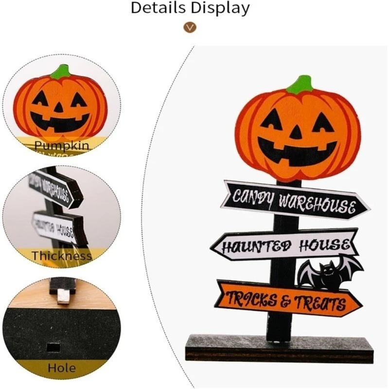 Holz Halloween Dekorationen Tisch Kürbis Geist Tischmittelstück Schmuck für Heimdeko Innen Außen Party Zubehör