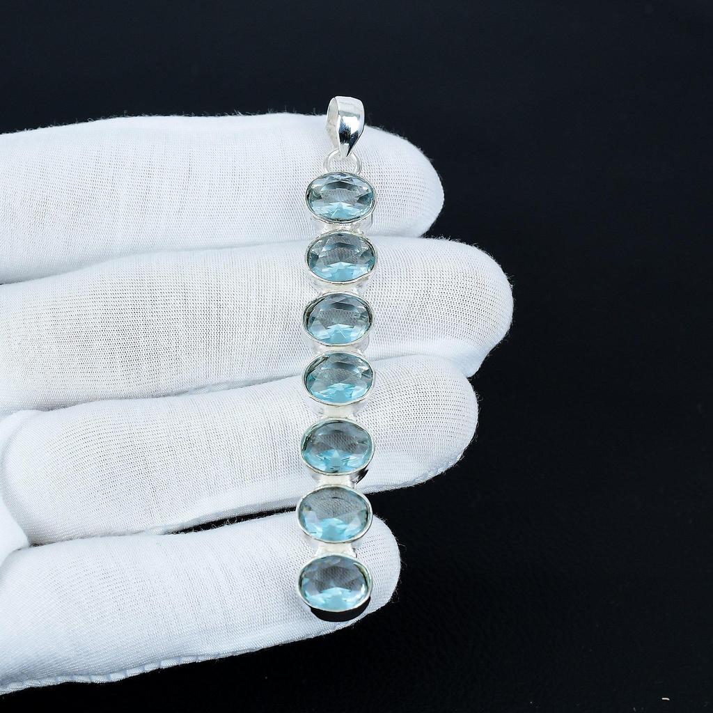 Aquamarline Pendant, 925 Sterling Silver Pendant, Handmade Pendant, Antique Pendant, Aquamarline Gemstone Pendant, Party Wear Gift
