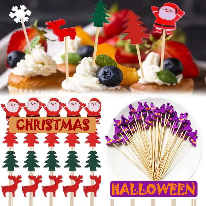 100 Disposable Christmas/Halloween Ghost Toothpicks,Snowmen,Christmas Trees,Christmas Fruit Picking,Christmas Decorations,Christmas Party Supplies