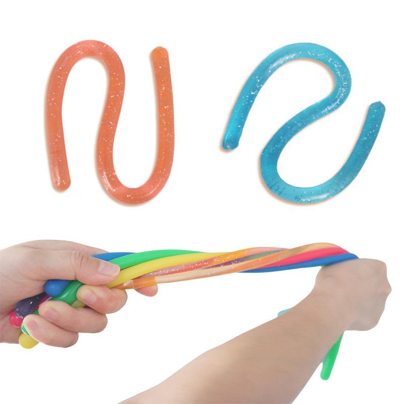 10Pcs Jumbo Colorful Fidget Noodles Toys Squeeze Release Anxiety For Kids Glitter Stretchy Strings Classroom Prize Party Favors
