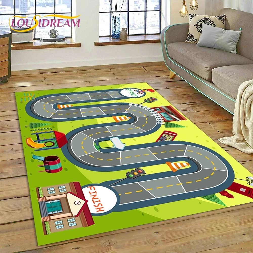 3D Highway Runway Playroom City Traffic Road Map Child PlayMat Rug Carpet for Living Room Bedroom Home Decor,Non-slip for Sofa