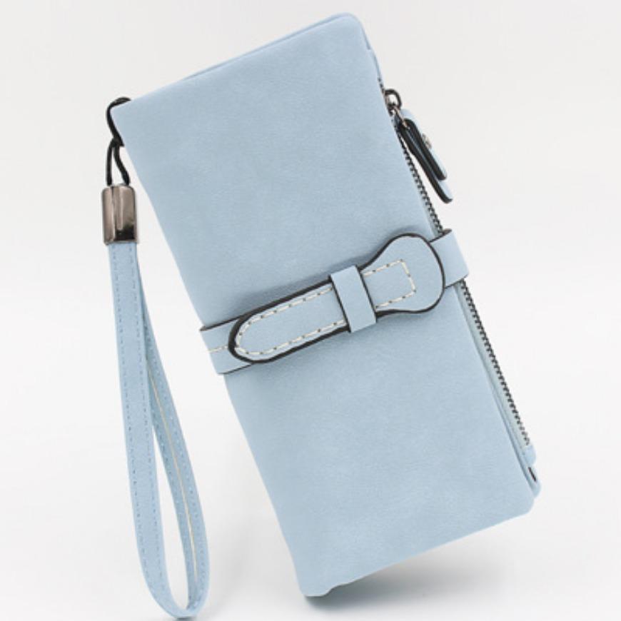

Женский длинный кошелек, однотонный, с застежкой-молнией, большой емкости, карманный кошелек светло-синий