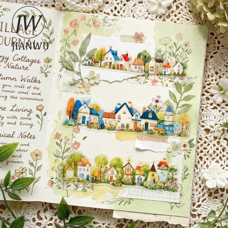 JIANWU Four Season Plant Series Vintage Tree Flower House Landscape Material Collage PET Sticker Creative DIY Journal Stationery