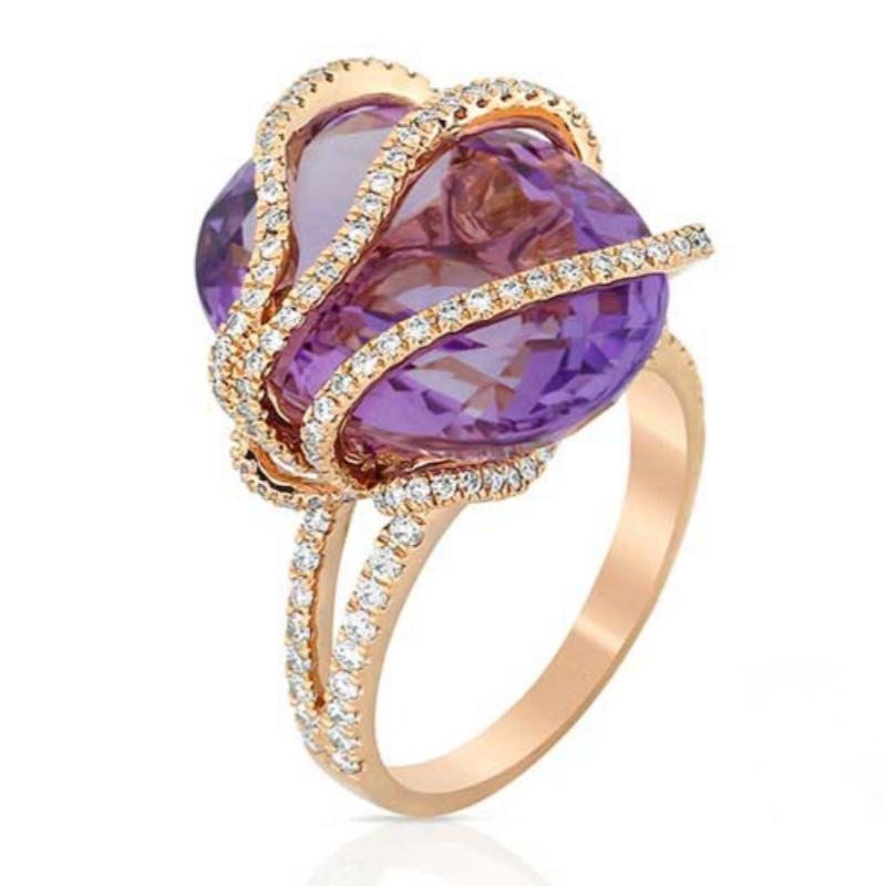 Luxus Intarsien Lila Weiß CZ Damenring Trendige Goldfarbe Geometrie Tägliches Tragen Party Schmuck Jahrestag Geschenk