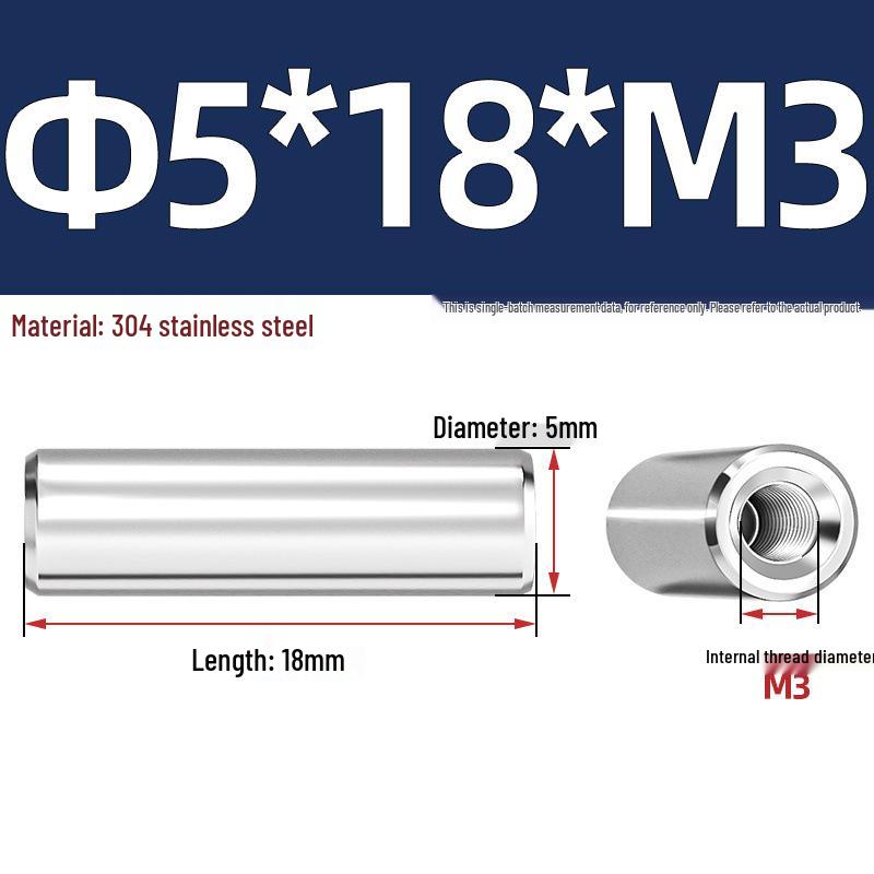 Pin Cilindric din Oțel Inoxidabil 304 cu Filet Interior M4/M6/M8 și Orificiu - Coloană de Suport și Ghidare