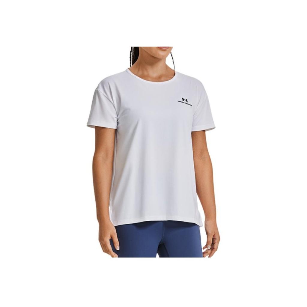Under Armour Rush Energy Logo Print Crew Neck Short Sleeve T-Shirt Women Tops White 1379141-100