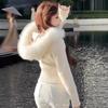Dulce Suave Gorro de Punto Abrigo Suéter Ropa de Abrigo Estilo Coreano Color Sólido Manga Larga Longitud Corta Cierre de Cremallera Top Femenino