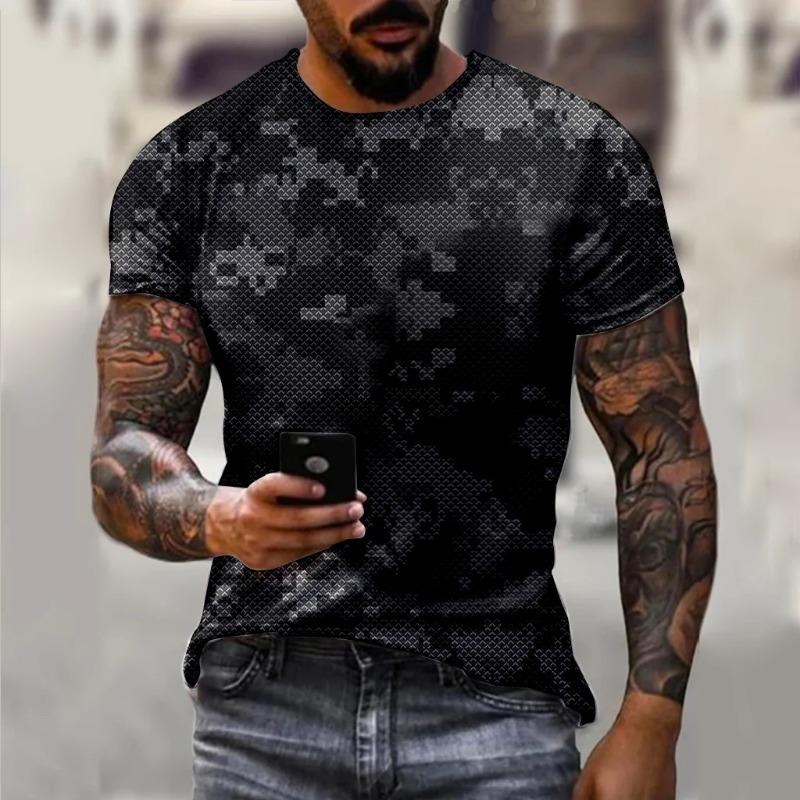 Fashionable Camouflage Hip-Hop Pattern Men's Printed T-shirt Casual Round Neck Comfortable Short Sleeved Top
