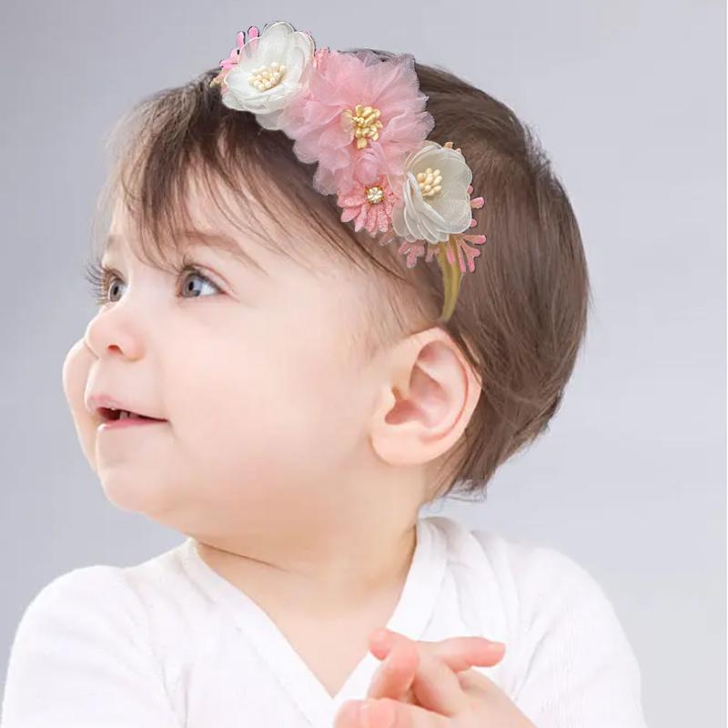 3/4Pcs Artificial Flower Headband for Kids Baby Girls Hair Band Set Floral Newborn Toddler Elastic Nylon Headwear Accessories