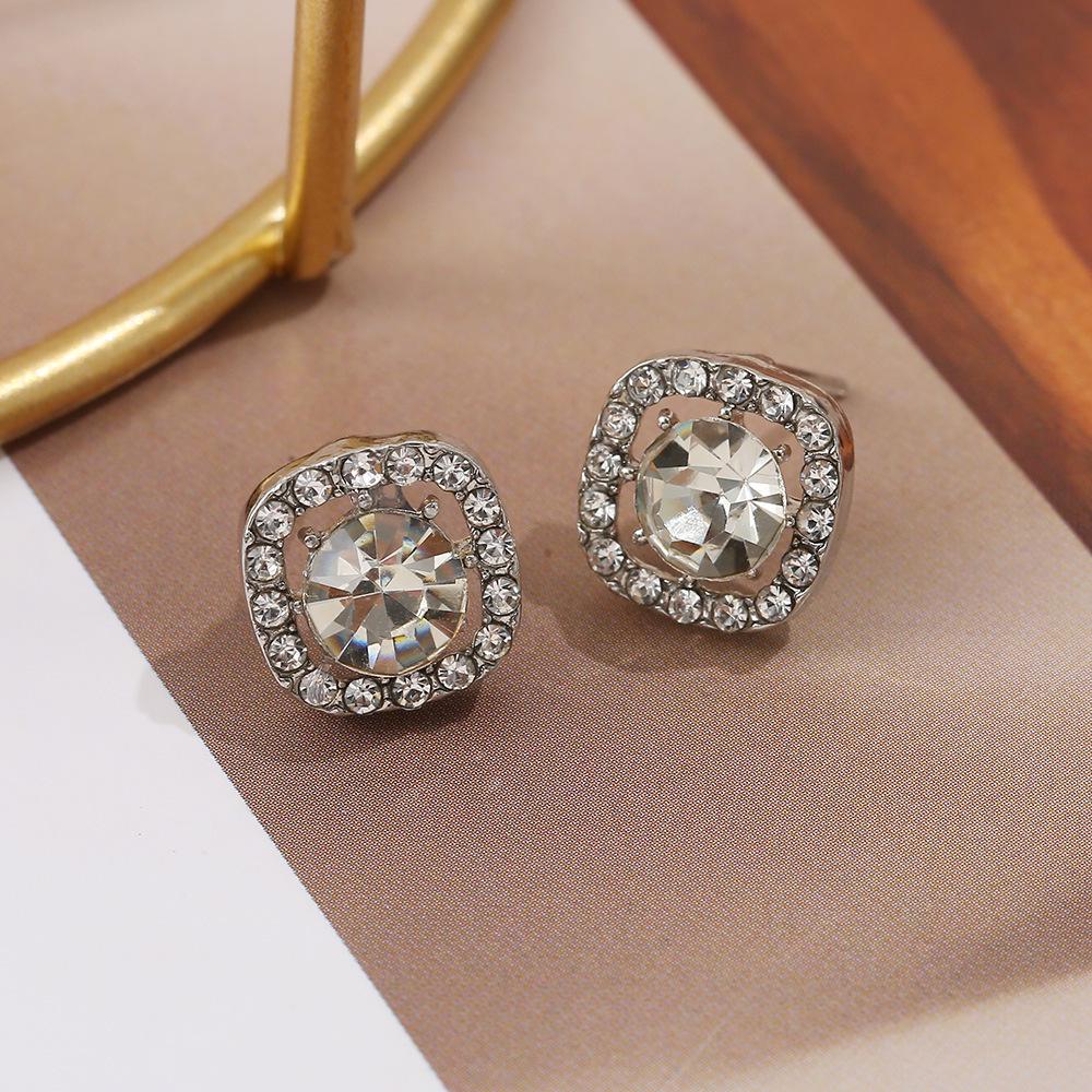 High-End Sparkling Square Imitation Diamond Stud Earrings