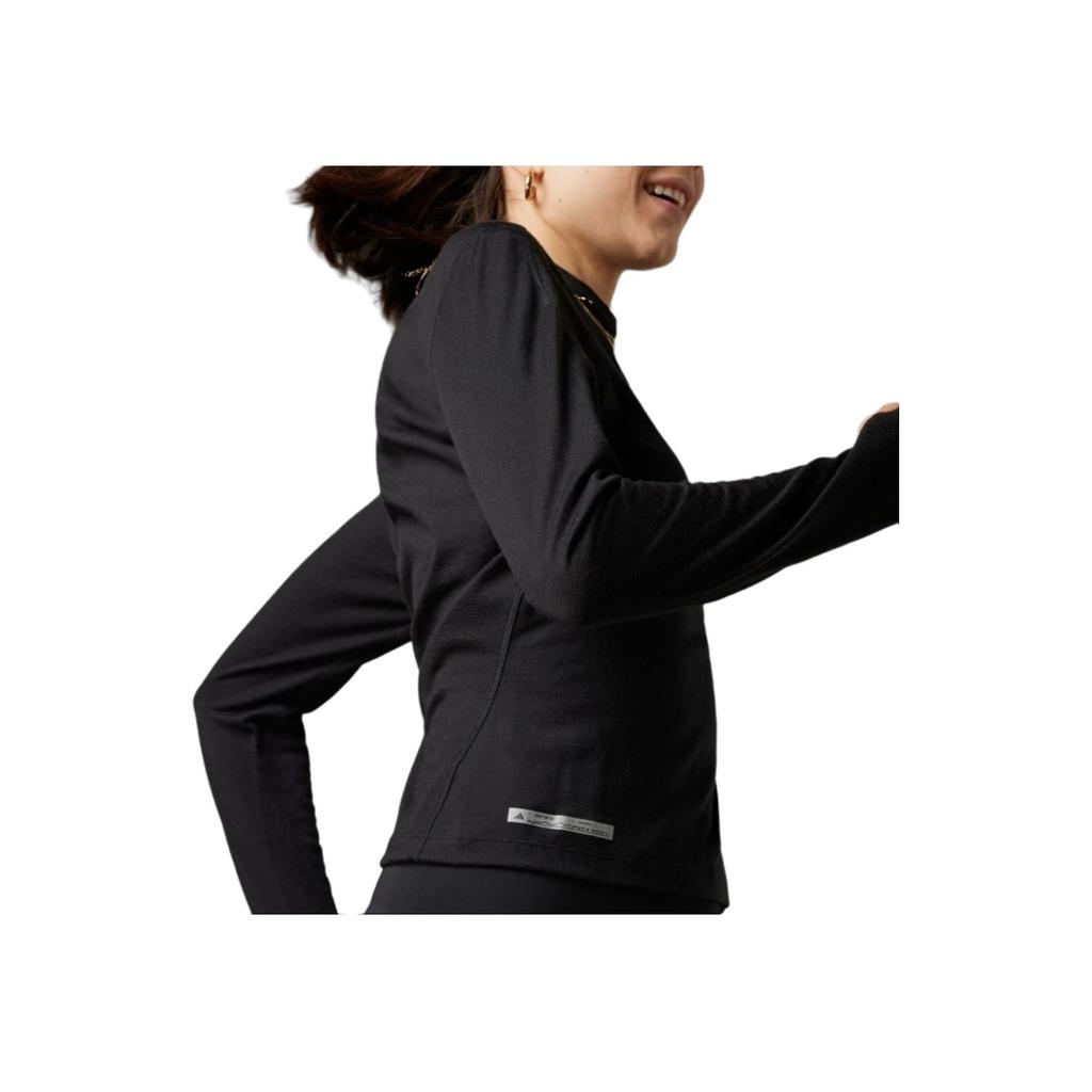 Adidas Solid Color Round Neck Long Sleeve Fitness Shirt Women tops Black IB6379