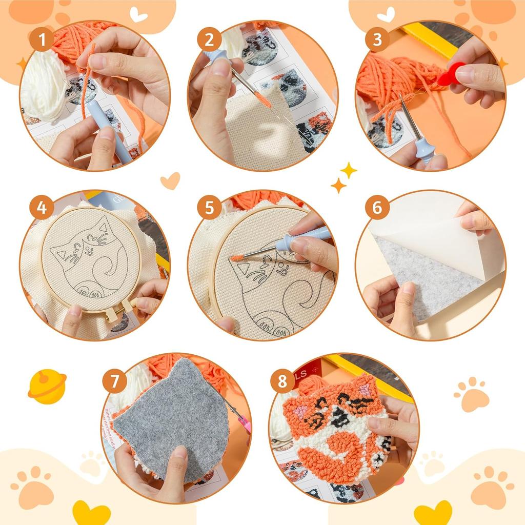 CHENISTORY DIY Stanznadel Stickerei Bastelset 6 Stück Muster Stanznadel Untersetzer Set für Anfänger Einfache Kunstwerke Dekoration