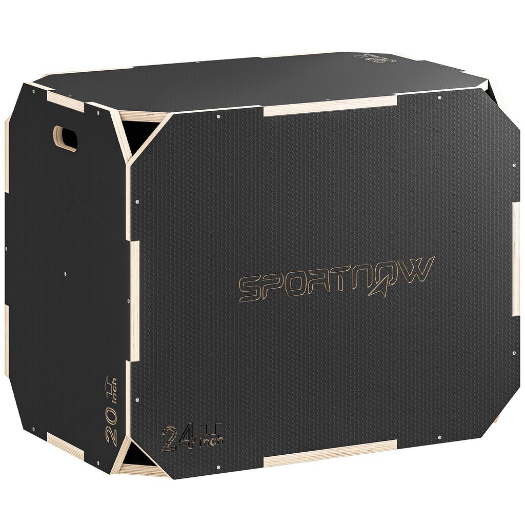 3-in-1 Plyo Box, Jump Box with Handle Openings, for Home Fitness and Outdoor Workouts, 3 Jump Heights, Wood, Black