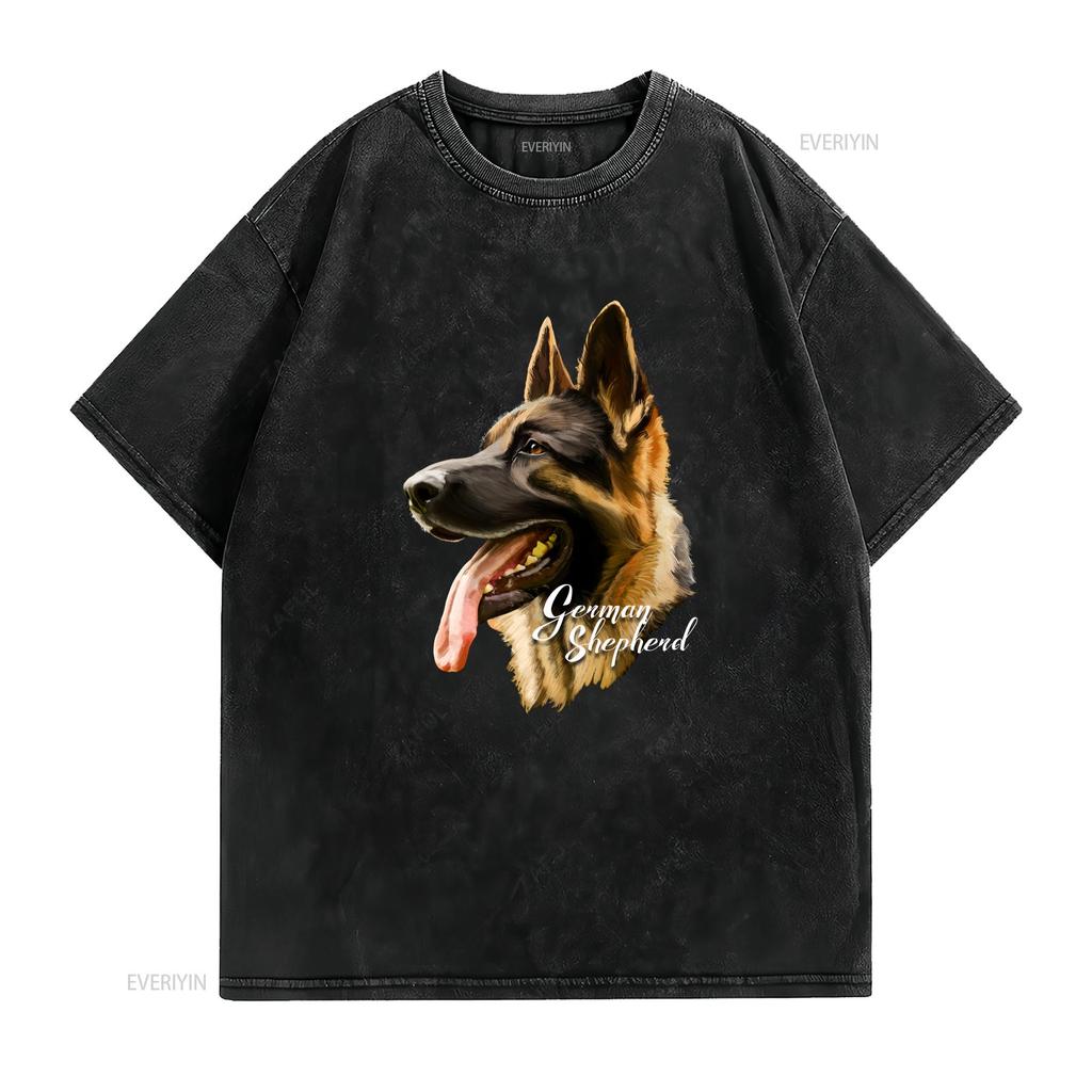 German Shepherd Sharp Dog T Shirt Dogs s Black vintage Washed Top For Everyday Wear fashion Versatile Stretched Breathable