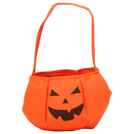 Xiaobudian Halloween Pumpkin Candy Bag for Kids, Small Trick or Treat Bucket, Soft Face Basket with Handle Party Decoration