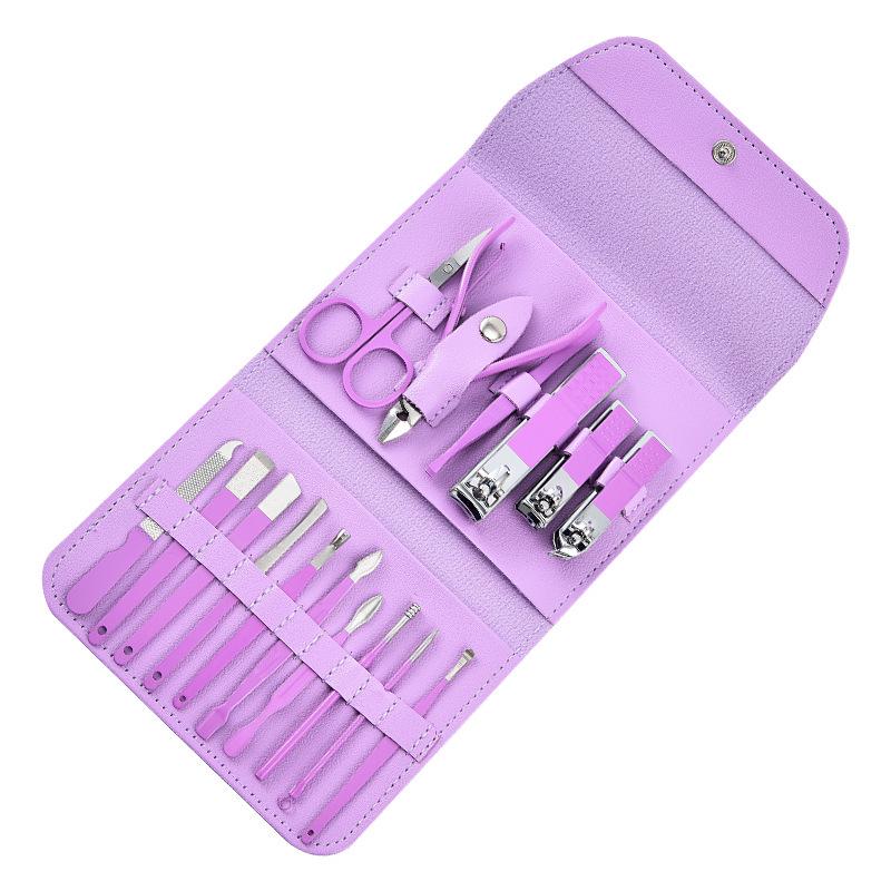 16-Piece Green Manicure Nail Art Set with Nail Clippers for Home Use